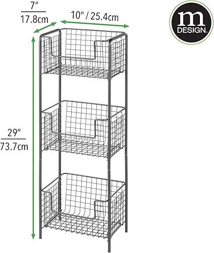 Miniatura 3 de mDesign - Estantería vertical de 3 niveles para baño, organizador de almacenamiento de metal decorativo con 3 cestas para guardar y organizar