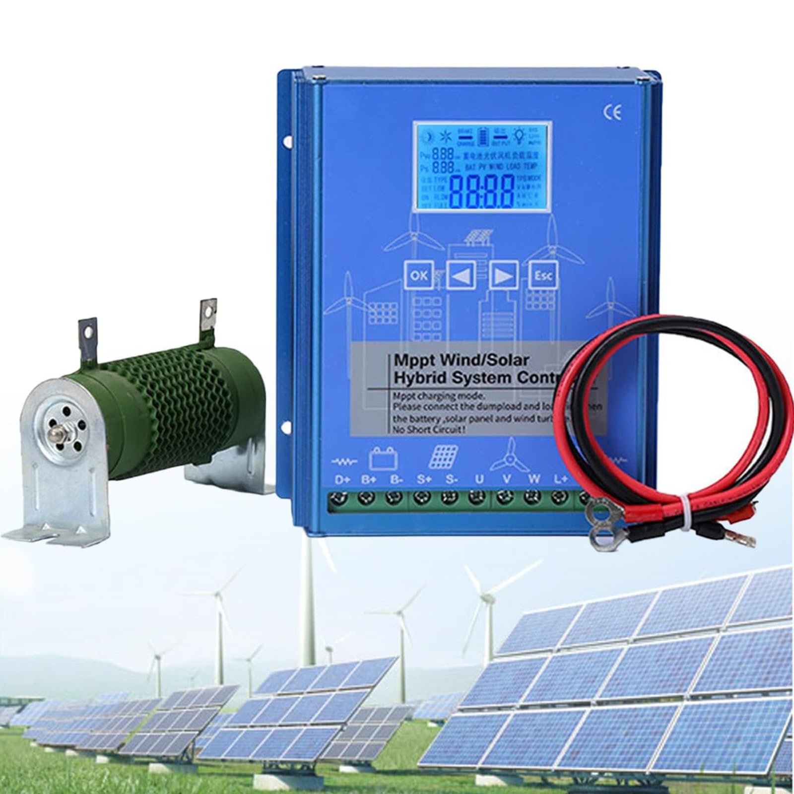 Hybrydowy Regulator ładowania Wiatrowo Słonecznego, Regulator Mppt 12v/24v/48v, Do ładowania Akumulatora Generatora Turbiny Wiatrowej, 1000 W 12/24V