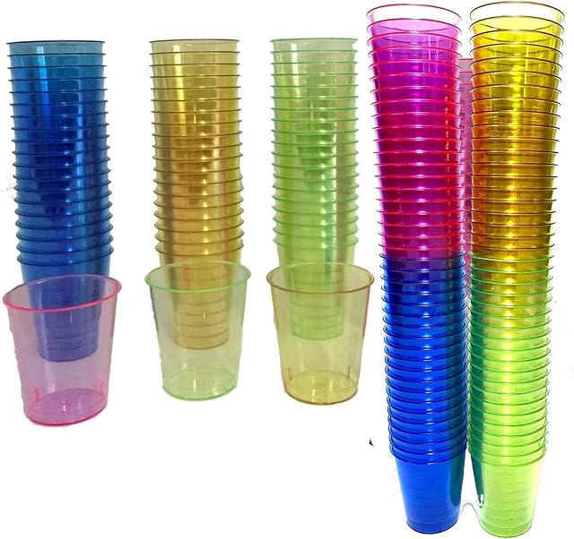 Disposable Plastic Shot Glasses, Colourful Rainbow 30ml - Shot Cups| Shots Vodka Jelly Sample Tasting Desserts, Weddings Birthdays Parties Christmas, Stag, Hen and Drinking Games (80)