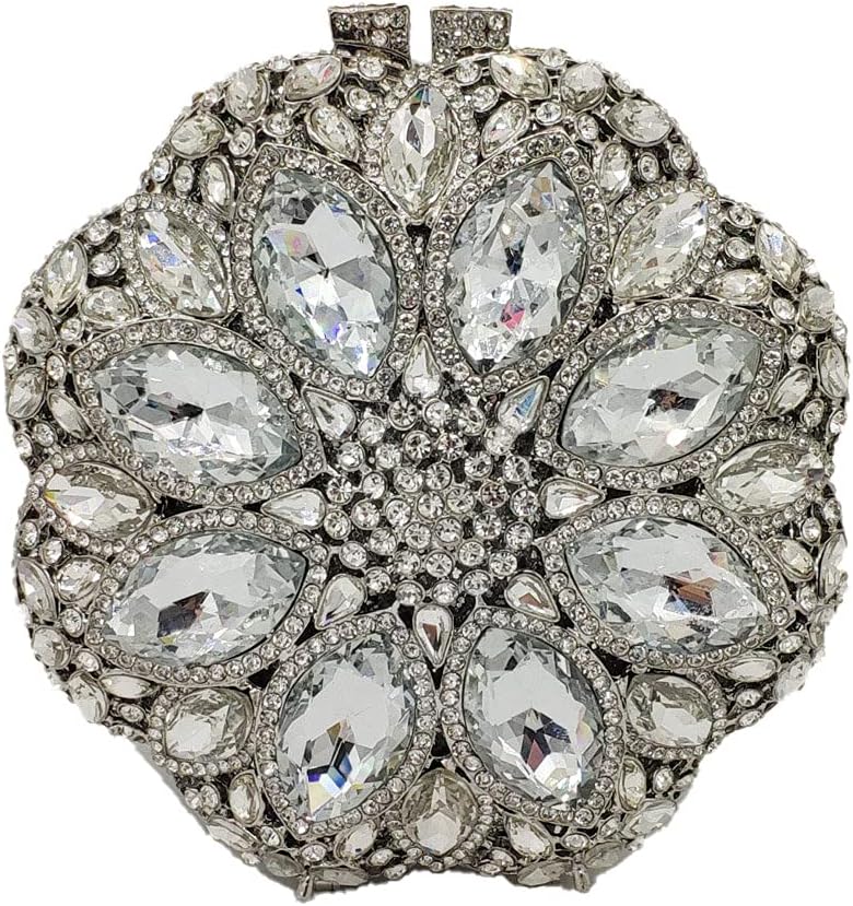 Boutique De FGG Elegant Round Crystal Clutch Evening Bags for Women Formal Party Handbags Bridal Wedding Purse