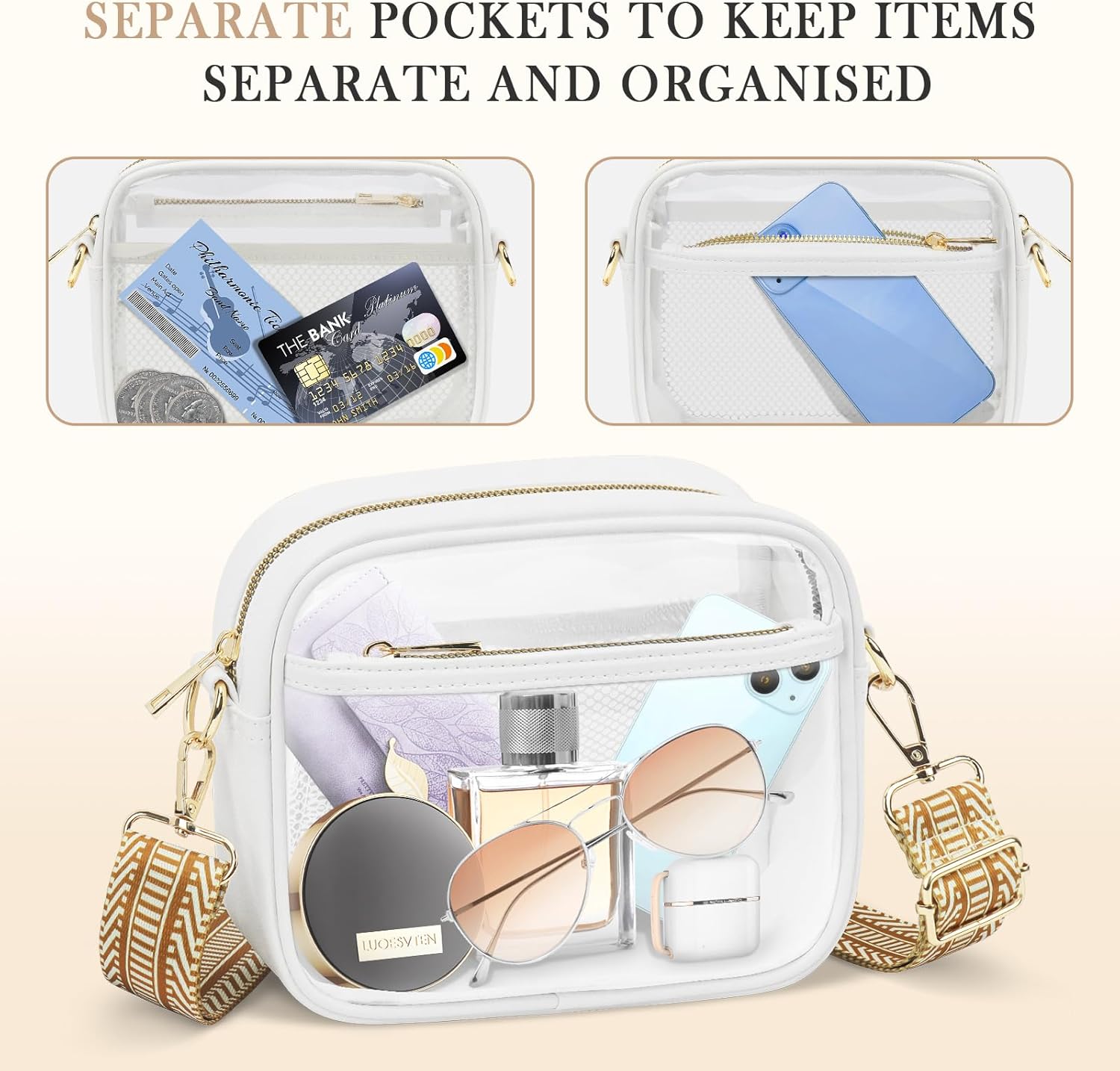 MOMSIV Clear Bag for Stadium Events, Crossbody Transparent Bag for Concerts Sports Events, Purses for Men & Women - Image 3