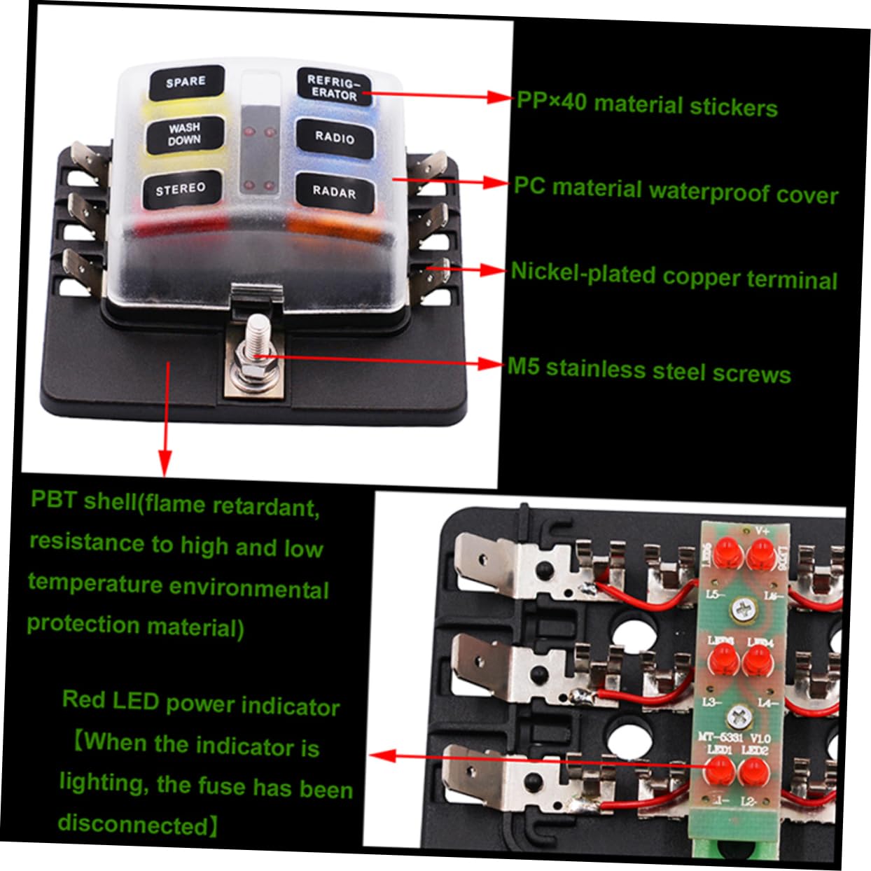 30v Car Modification Way Fuse Box Base Insert Type Pc Terminal Block Set Material Led Indicator for Identification