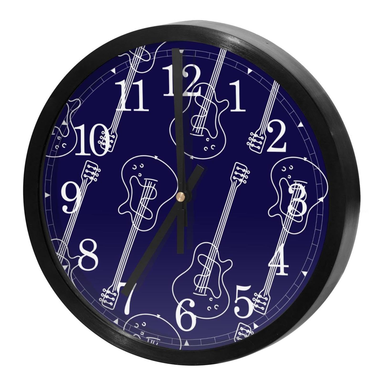 Horloge murale silencieuse pour chambre et école motif guitare acoustique