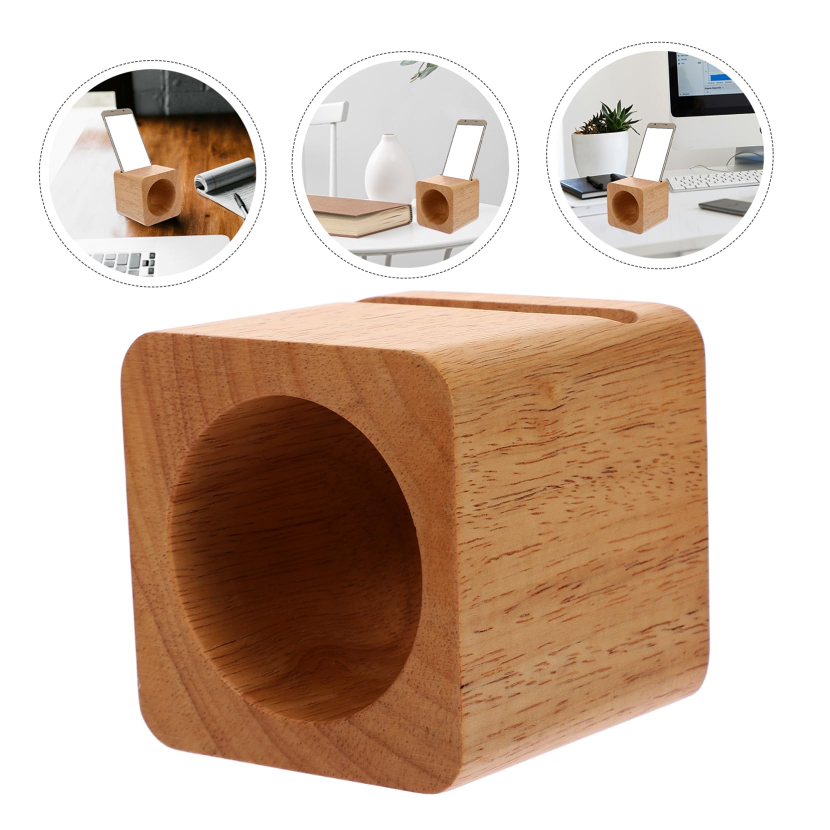 Tofficu Supporto Legno Cubo per Telefono da Scrivania Marrone