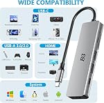 B3 USB C to 4K HDMI Adapter for MacBook Pro Air, 6 in 1 USB-C Digital AV Multiport Dongle Adaptor with USB3.0&2.0/SD/TF Card Reader Slot Port for Mac M3 M2 M1 iPad Pro& Other Type C Devices
