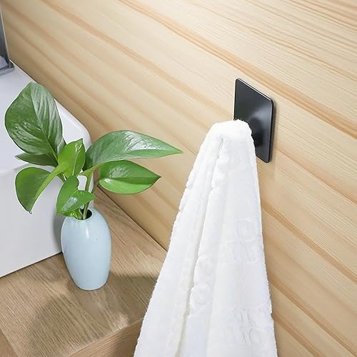Miniatura 4 de Paquete de 4 ganchos adhesivos para toallas y abrigos, ganchos de pared de acero inoxidable negro mate para accesorios de baño y cocinaRV