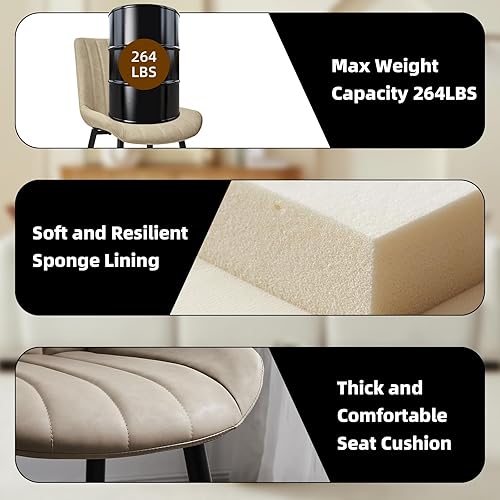 Miniatura 5 de Juego de 4 sillas de comedor, diseño lineal moderno de piel sintética con patas de metal, silla de 16.9 pulgadas de ancho de asiento para cocina,