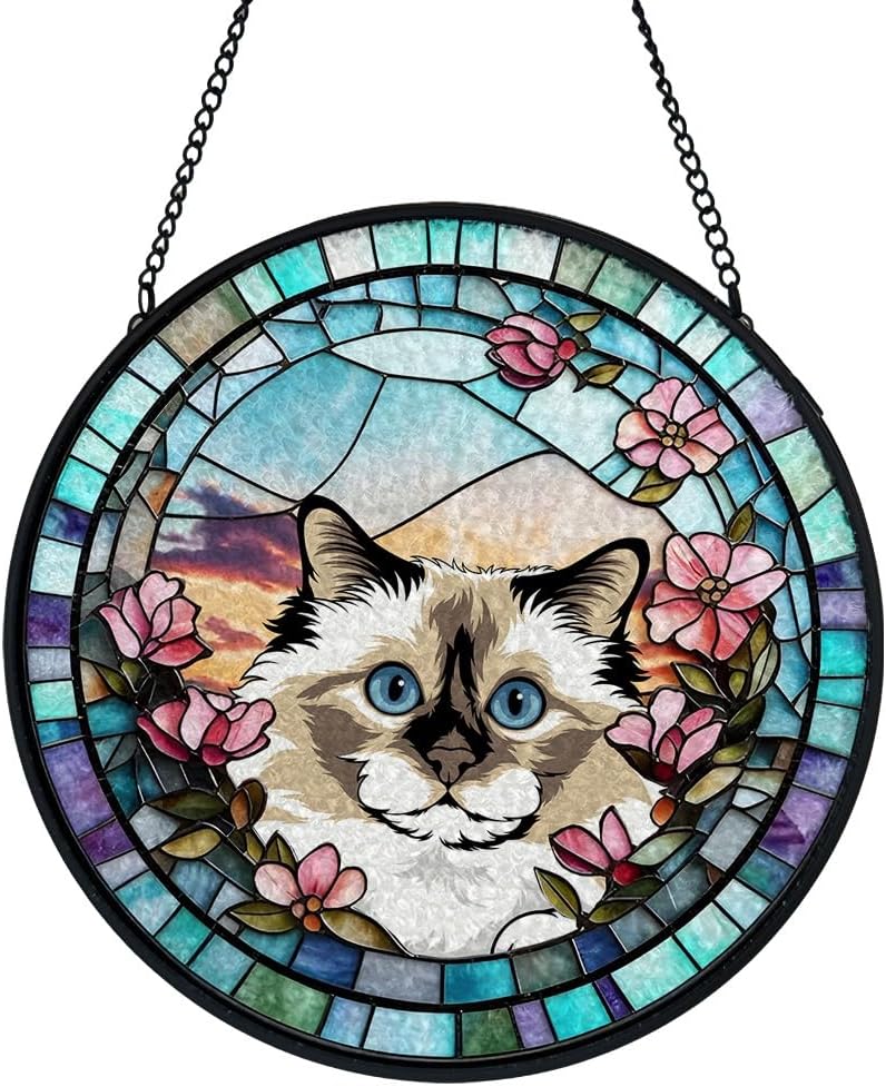 Dog Stained Glass Suncatcher Flowers Window Hanging Suncatcher 142