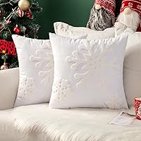 Vista 1 de MIULEE Paquete de 2 fundas de almohada decorativas de Navidad con diseño de copo de nieve, fundas de cojín de lona bordadas, decoración
