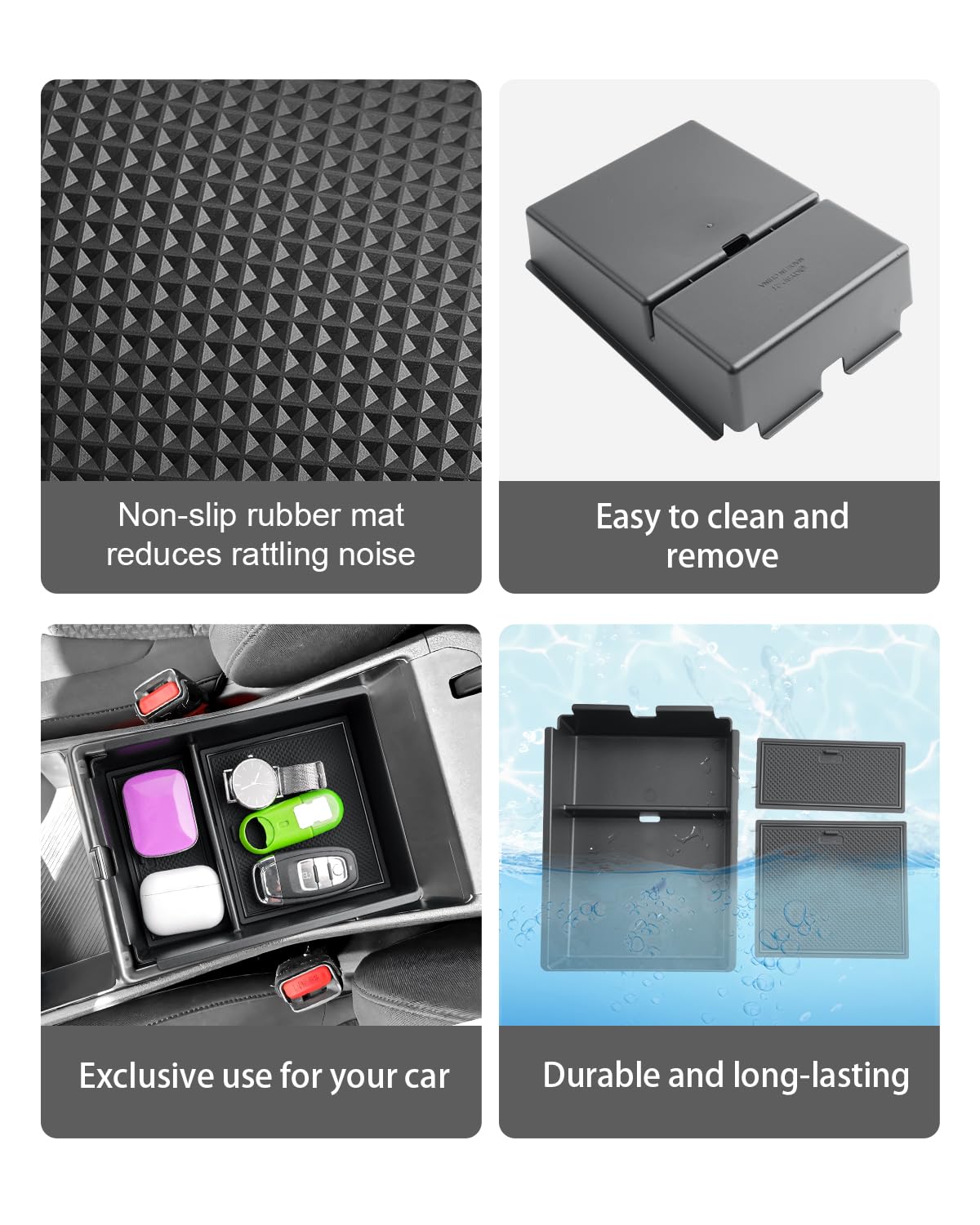 Pro.tec] Bracciolo Centrale - Poggiabraccio Con Vano Portaoggetti Imbottito In Similpelle Nera Con Cuciture Bianche 2819096