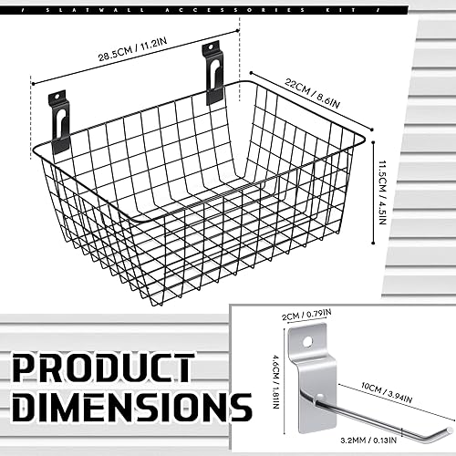 Miniatura 2 de 4 cestas de pared con ganchos de Slatwall, cestas de pared, cestas de almacenamiento colgantes, cestas de metal, cubos de Slatwall, ganchos para