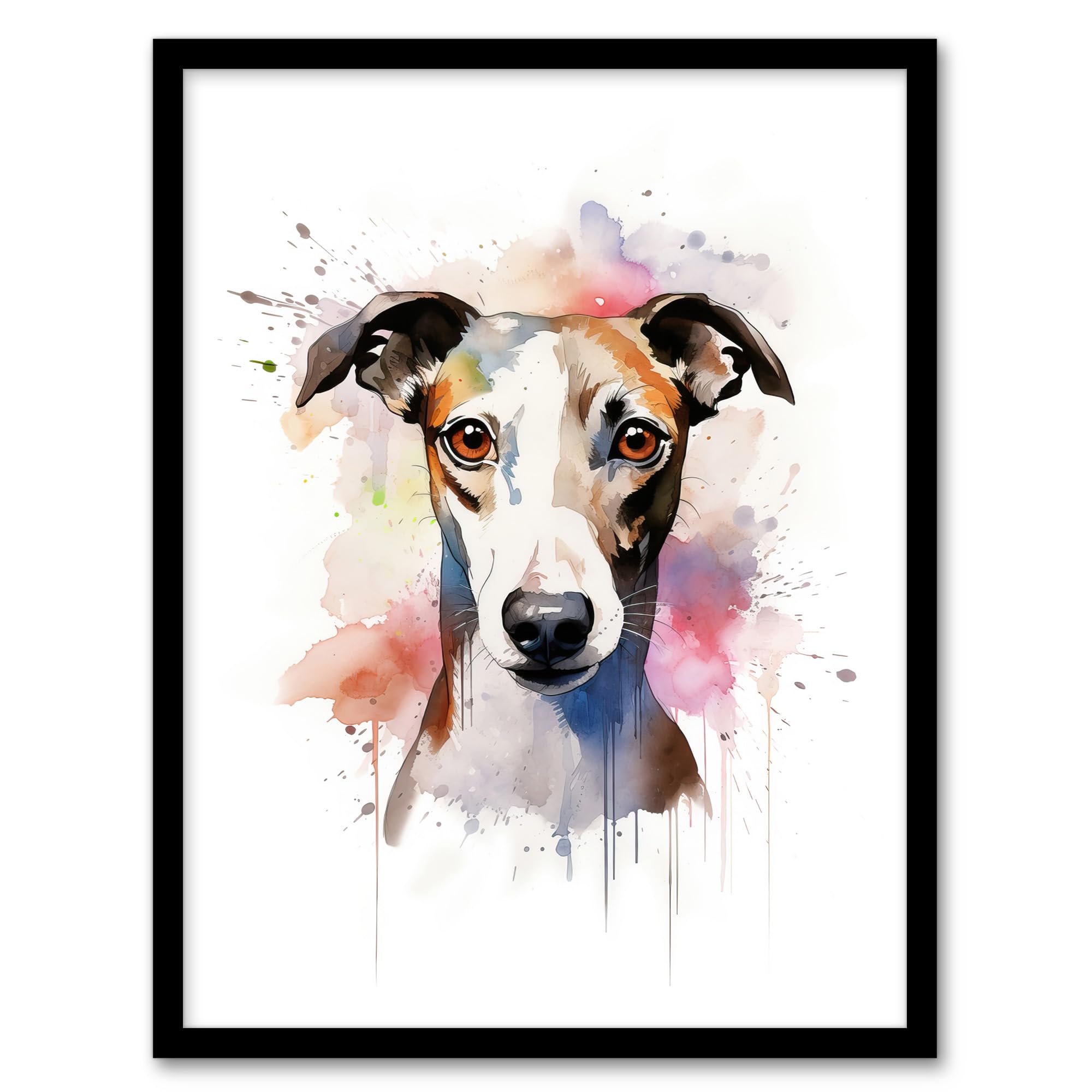 Artery8 Whippet Lovers Gift Watercolour Pet Portrait Painting Artwork Artwork Framed Wall Art Print 18X24 Inch