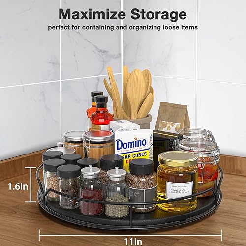Miniatura 2 de Lazy Susan - Organizador giratorio con alfombrilla antideslizante para gabinete, despensa, cocina, encimera, refrigerador, oficina, madera de pino,