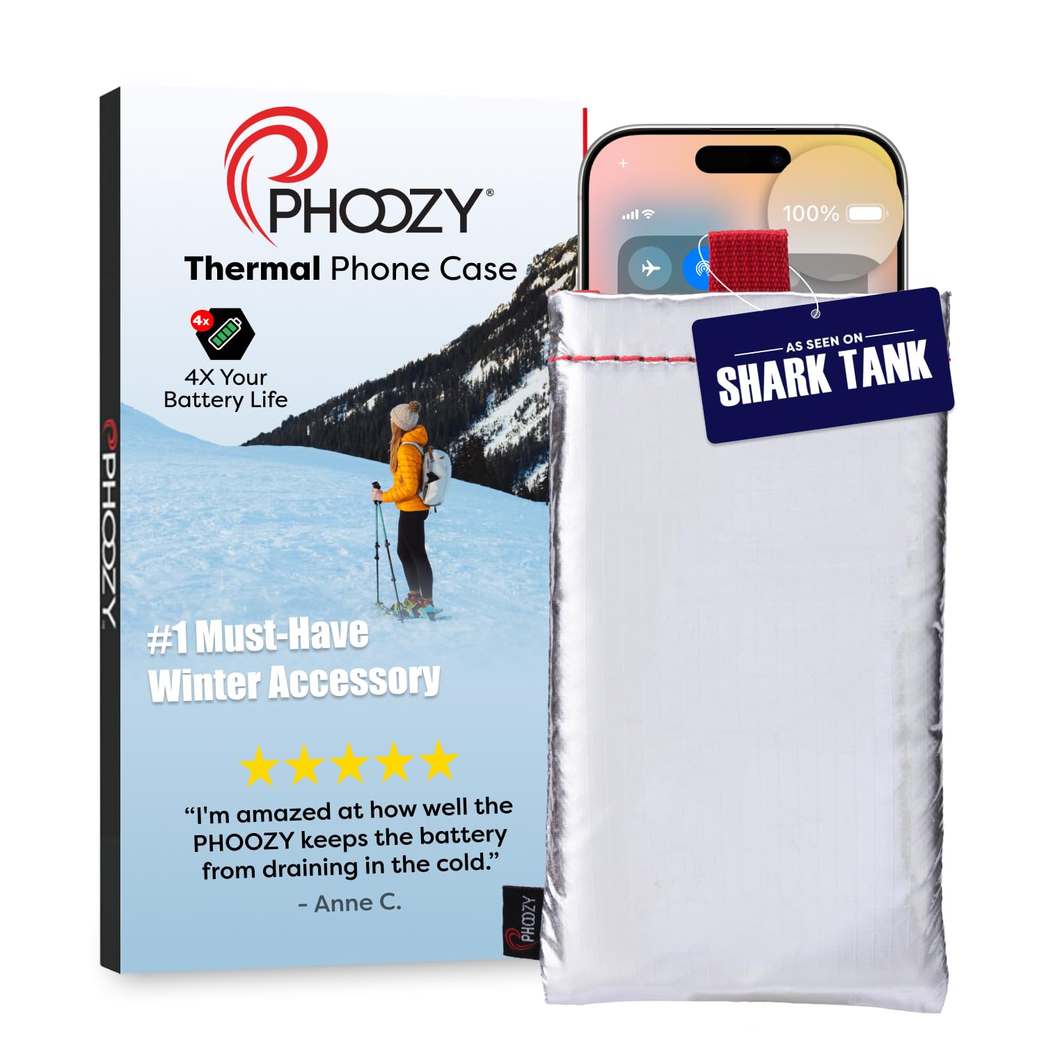 Phoozy Apollo XL – Thermal Protective Pouch for Smartphone, Protects your Mobile Phone from Extreme Heat Coldness and Water, Energy-saving, Extend Battery Life – Iridium Silver