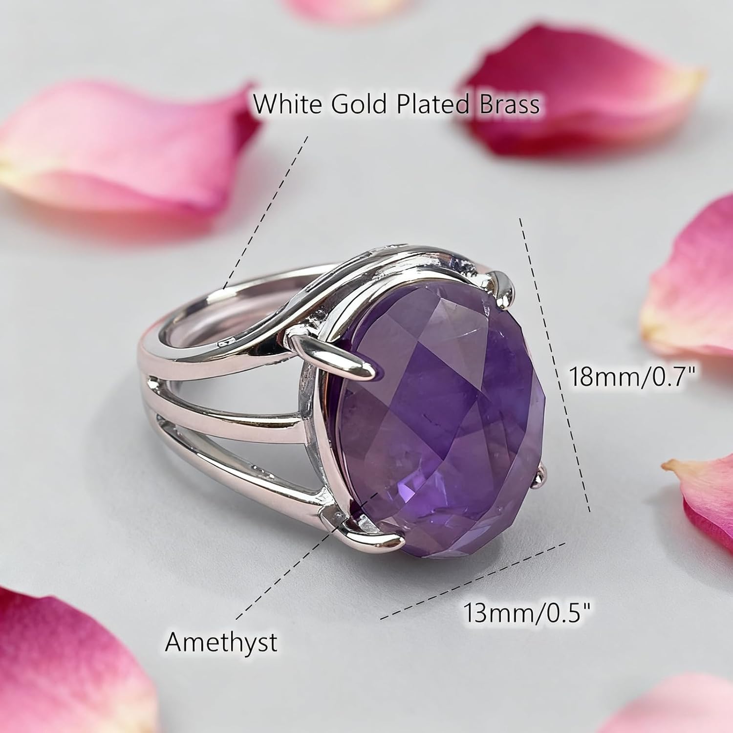 Amethyst Rings, Natural Oval Shape Gemstone Birthstone Rings Spiritual Jewelry, Healing Reiki Purple Crystal Rings for Women - Image 7