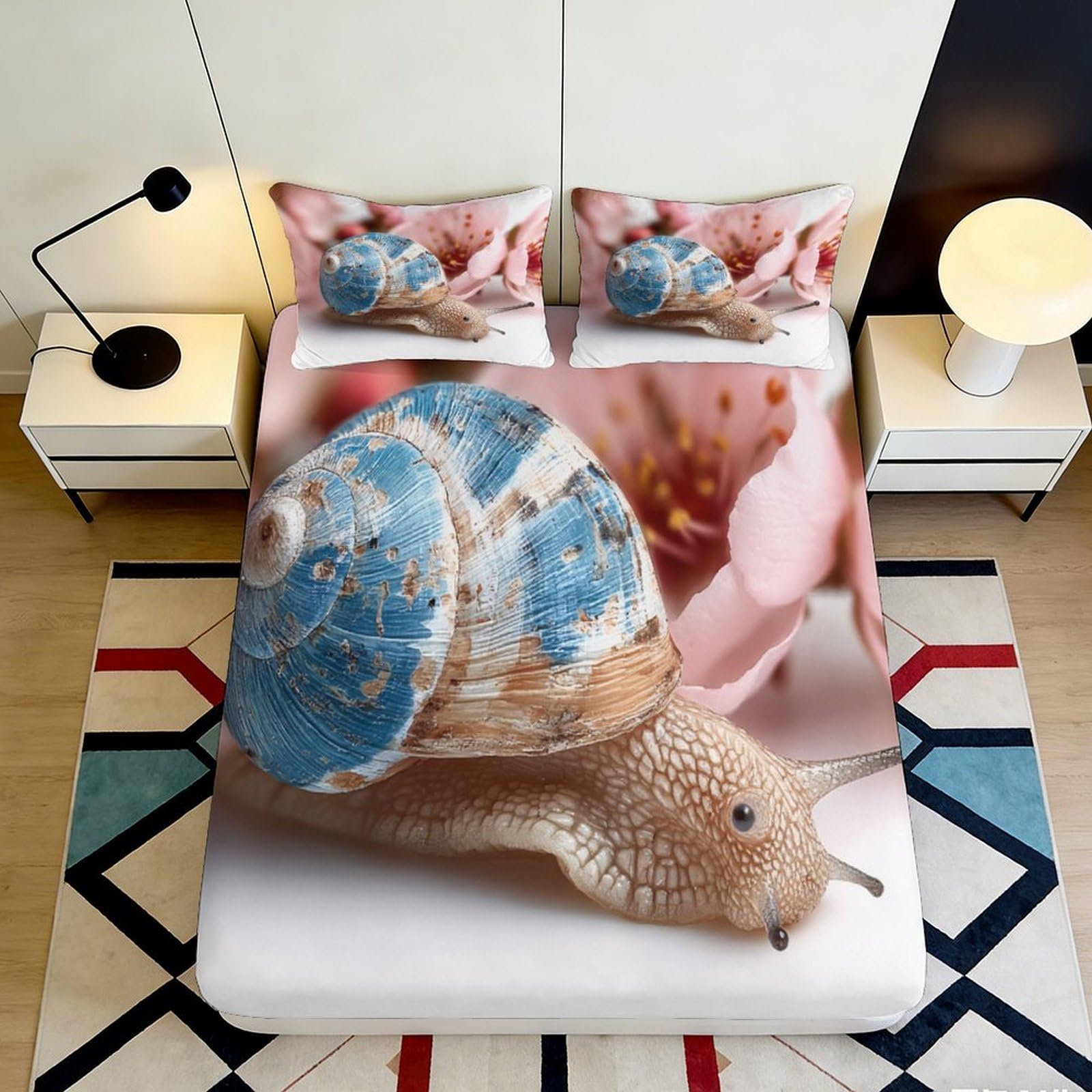 Jqzkxnhpbr Style-3 3D Printed Blue Snail Fitted Sheet Microfiber Soft Anti-Slip Animal Pattern Bed Sheet For Bedroom Guest Room Decor 90X200x25cm