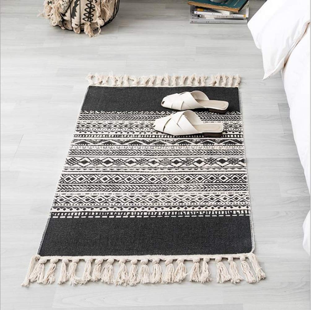 Tapis vintage en coton tissé main salon salle de bain chambre