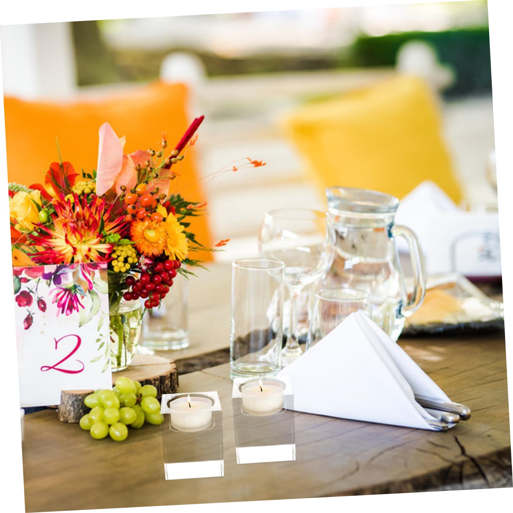 Portavelas de Té Cuadrados de Cristal Transparente 4 Piezas | Decoración para Centro de Mesa y Hogar, Diseño Elegante y Estable, Adecuado para Boda y Café