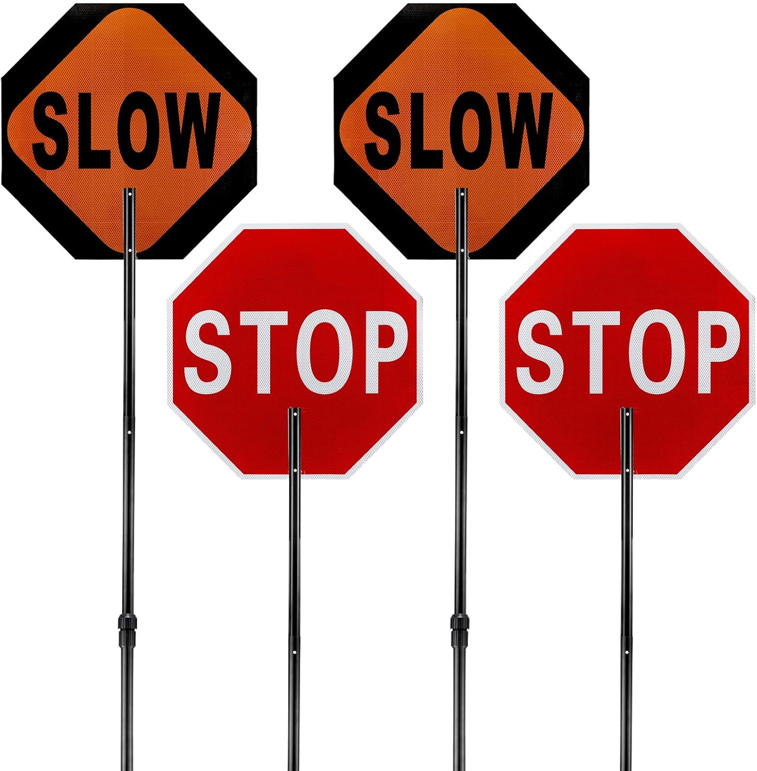 Kanayu 24x24inch Flagger Helper Slow Stop Paddle Signs with 60'' Telescopic Stretchable Staff Double Sided Stop/slow Paddle Honeycomb Reflective Road Stop Signs for Road Traffic Construction(2 Pcs)