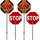 Kanayu 2 Pcs 18x18 Inch Double Sided Stop/Slow Paddle Signs Reflective Stop Slow Sign Flagger with Telescopic Pole Handheld Crossing Guard Paddle for Road Traffic Construction (Black,60 Inches)