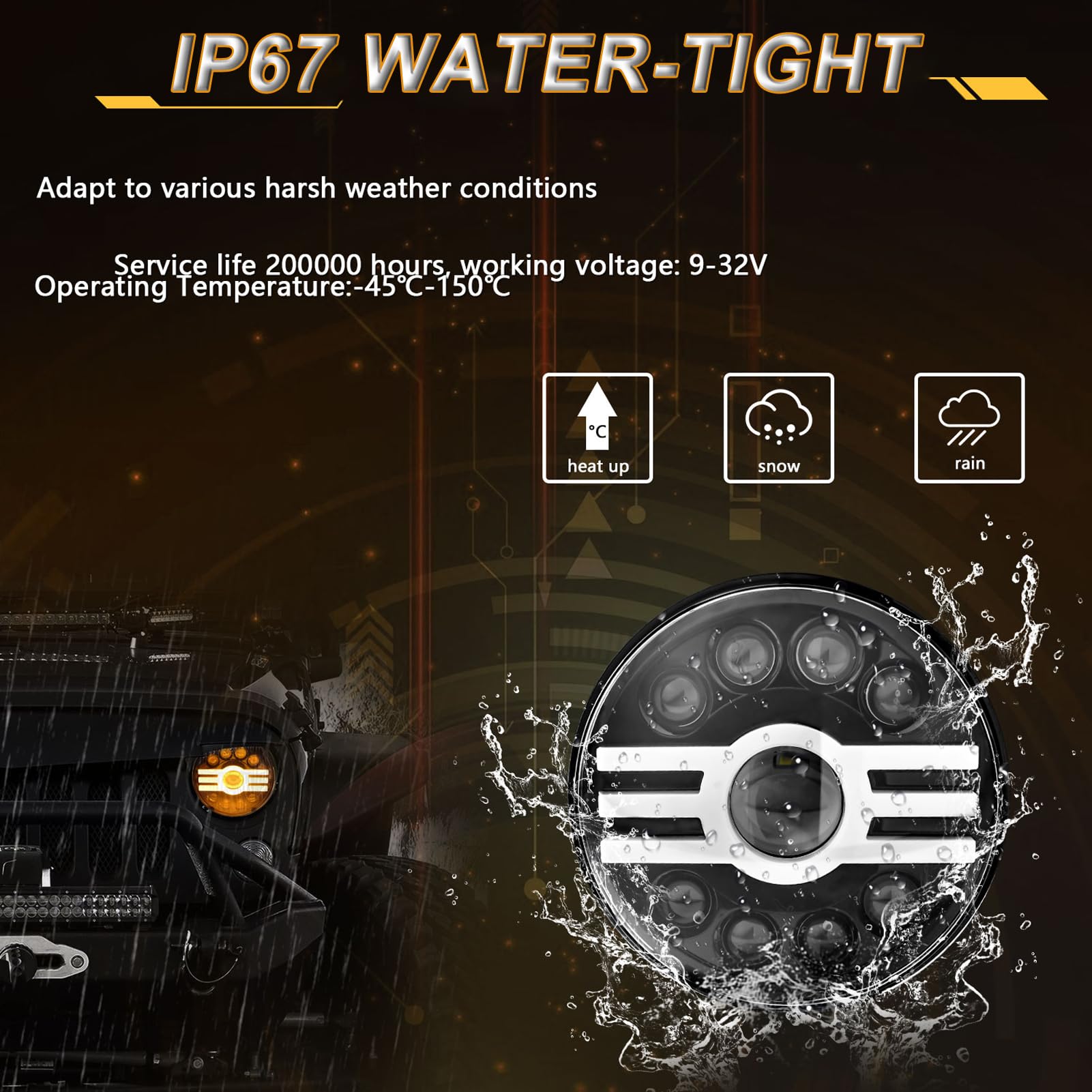 Garsent Peso a LED Rotondo, Fari di Auto 7 Pollici 7 Pollici con Fascio Bianco/Basso, Segnale di Direzione Ambra, DRL, Chip Ad Alta luminosità per Camion, Motociclette, Plug e Gioco