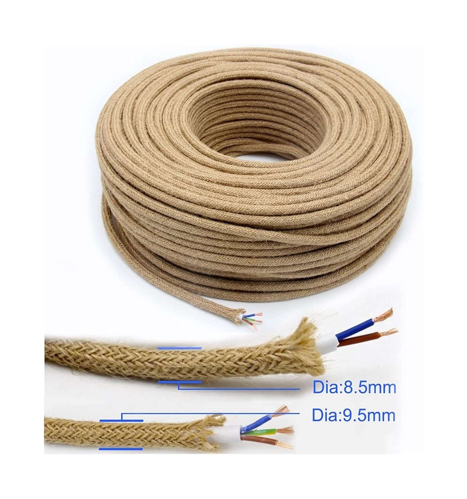Cordon flexible tressé, Câble en cuivre tressé en tissu torsadé, corde flexible, noyau 2/3, 1-50m
