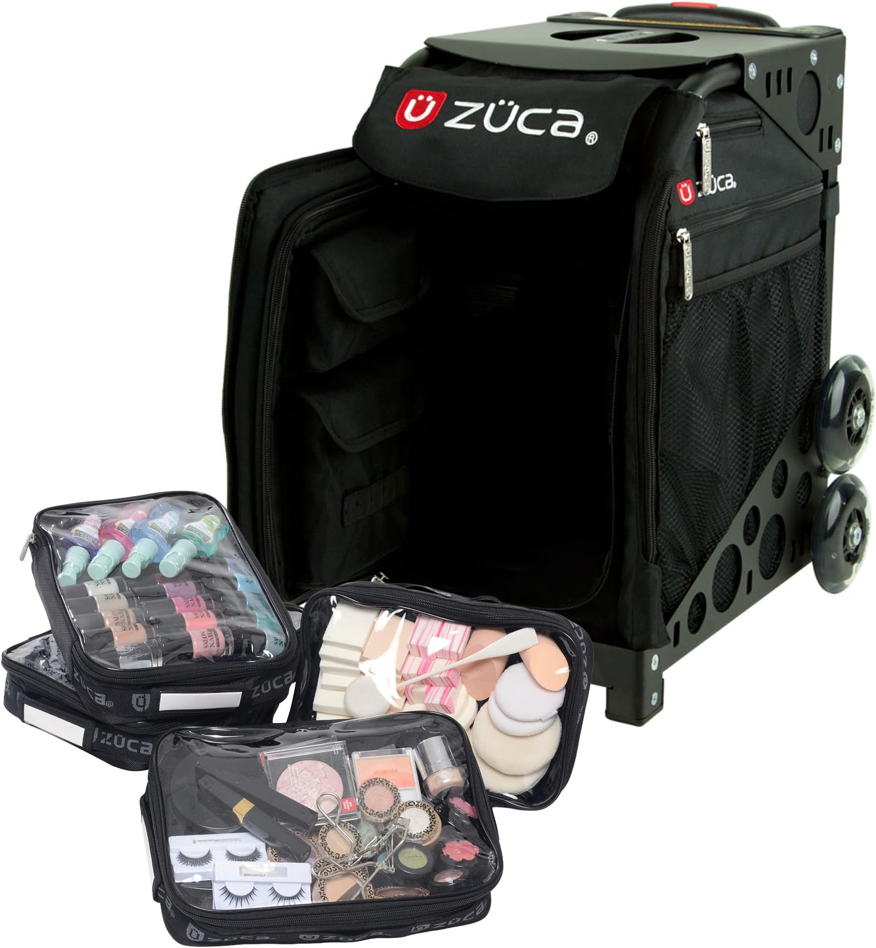 ZUCA Travel Cases for Artists & Professionals - Makeup Case with 4 Vinyl Utility Pouches, Travel Cover, 41" Telescoping Handle, Rolling Wheels & Sturdy Aluminum Frame for Makeup Artists and Creatives