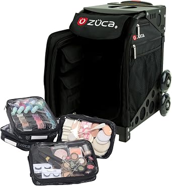 ZUCA Travel Cases for Artists & Professionals - Makeup Case with 4 Vinyl Utility Pouches, Travel Cover, 41" Telescoping Handle, Rolling Wheels & Sturdy Aluminum Frame for Makeup Artists and Creatives