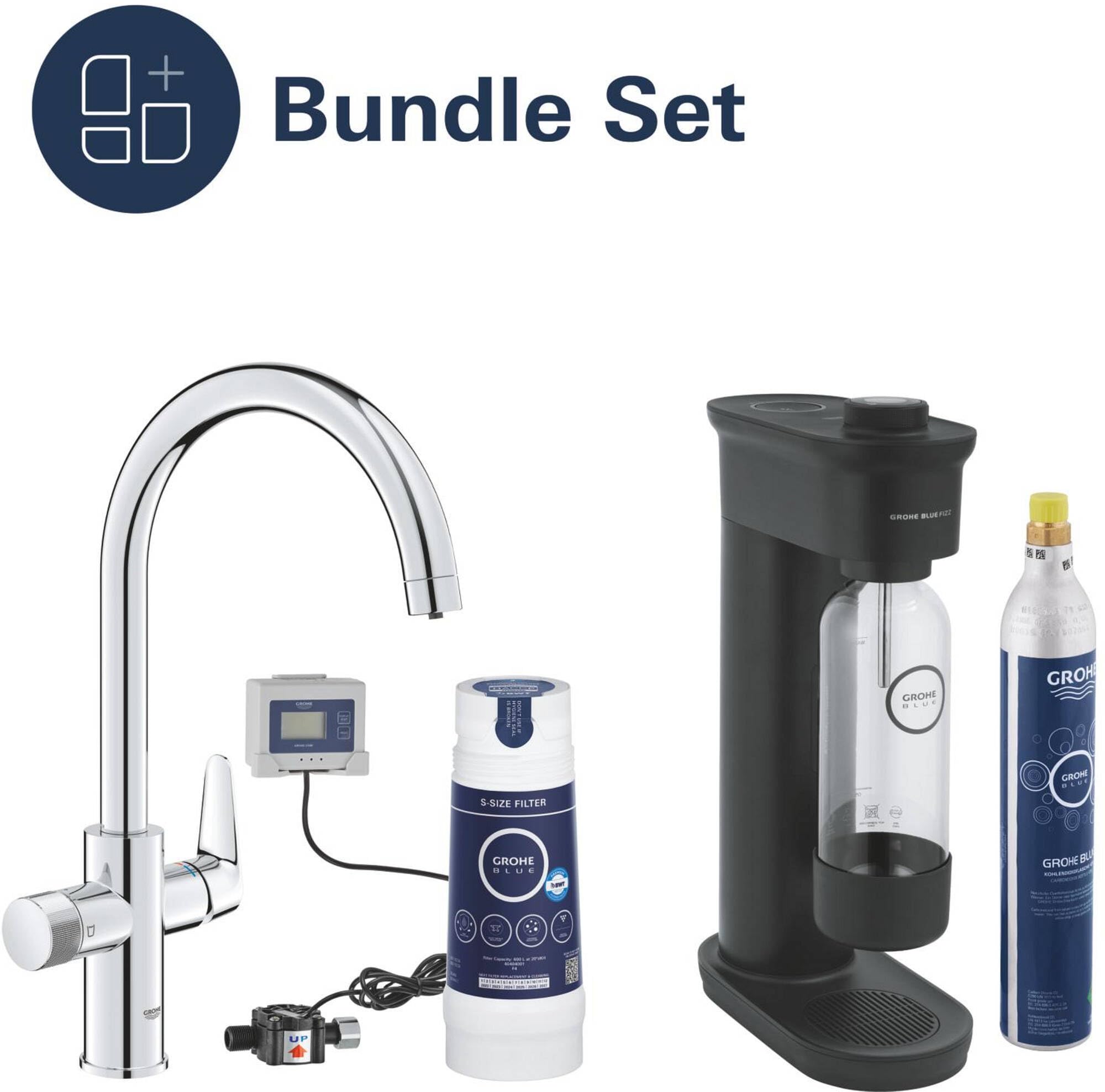 Grohe Blue Pure BauCurve rubinetto per lavello cucina, con filtro 5 fasi taglia S e contalitri, cromo