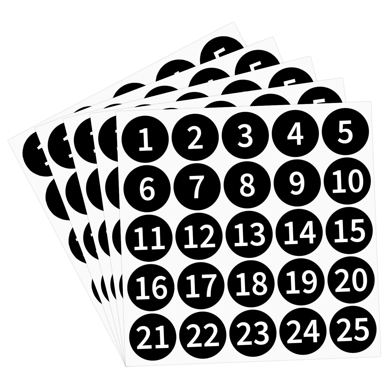Number Stickers, 5 Sheets 1-25 Consecutive Number Stickers, 1.2 Inch Round Self Adhesive Number Labels, Waterproof Labels, for Inventory Storage Boxes Toolbox Lockers Indoor Outdoor Classification