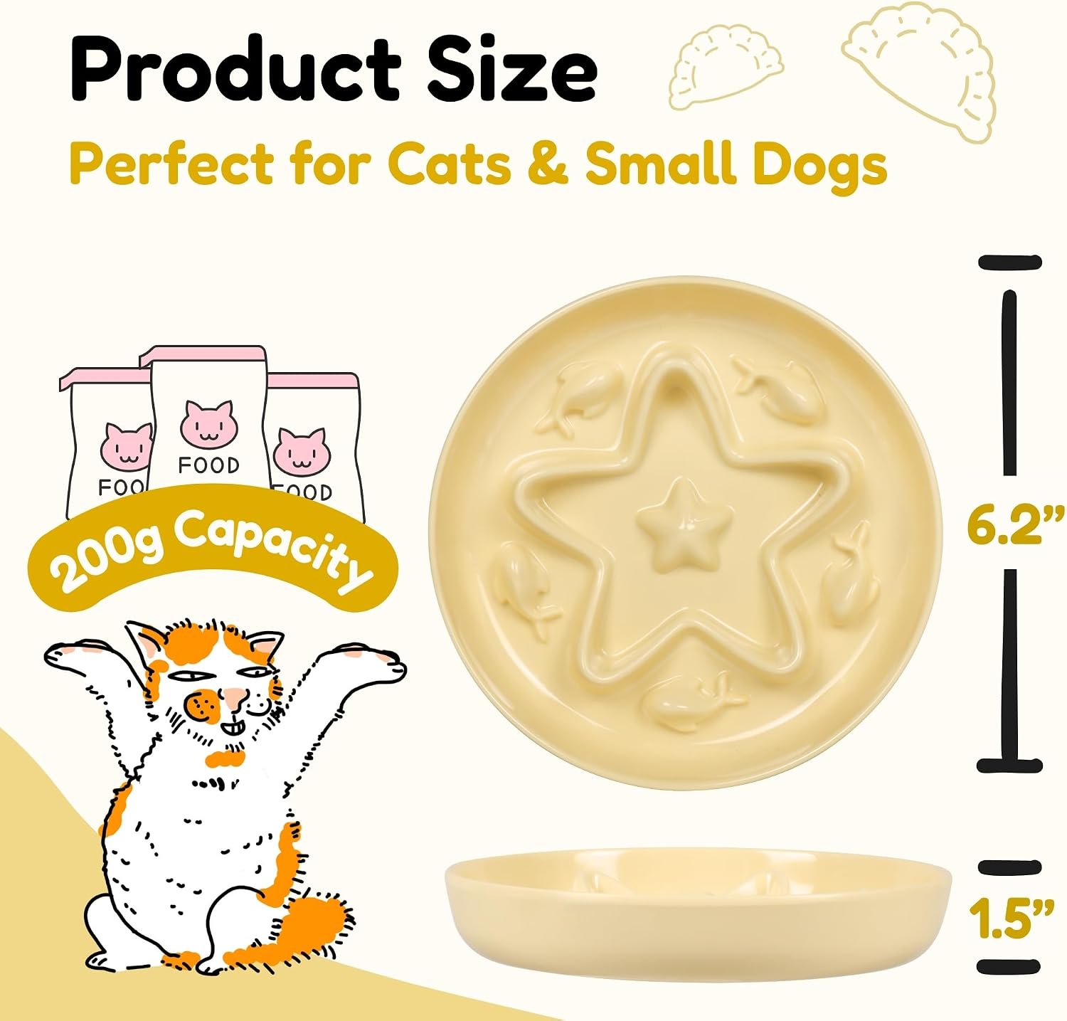 2 Pcs Cat Slow Feeder Bowl – Whisker Friendly Melamine Puzzle Feeding Cat Bowl for Slow Eating – Wet & Dry Food – Dishwasher Safe, Lightweight, Non-Slip (Buttercream + Coral Pink, 6.3'')