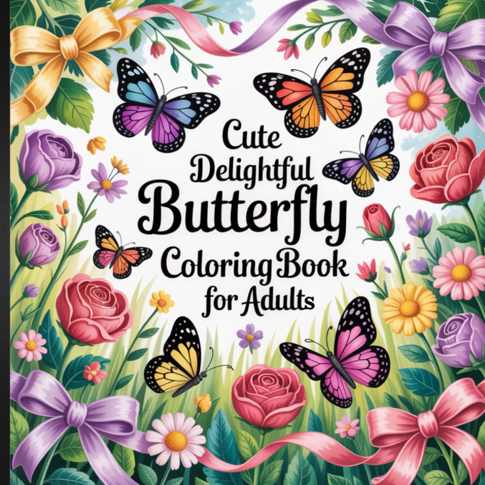 Cute Delightful Butterfly Coloring Book for Adults: Charming Designs with Floral Details for Stress Relief and Creativity.