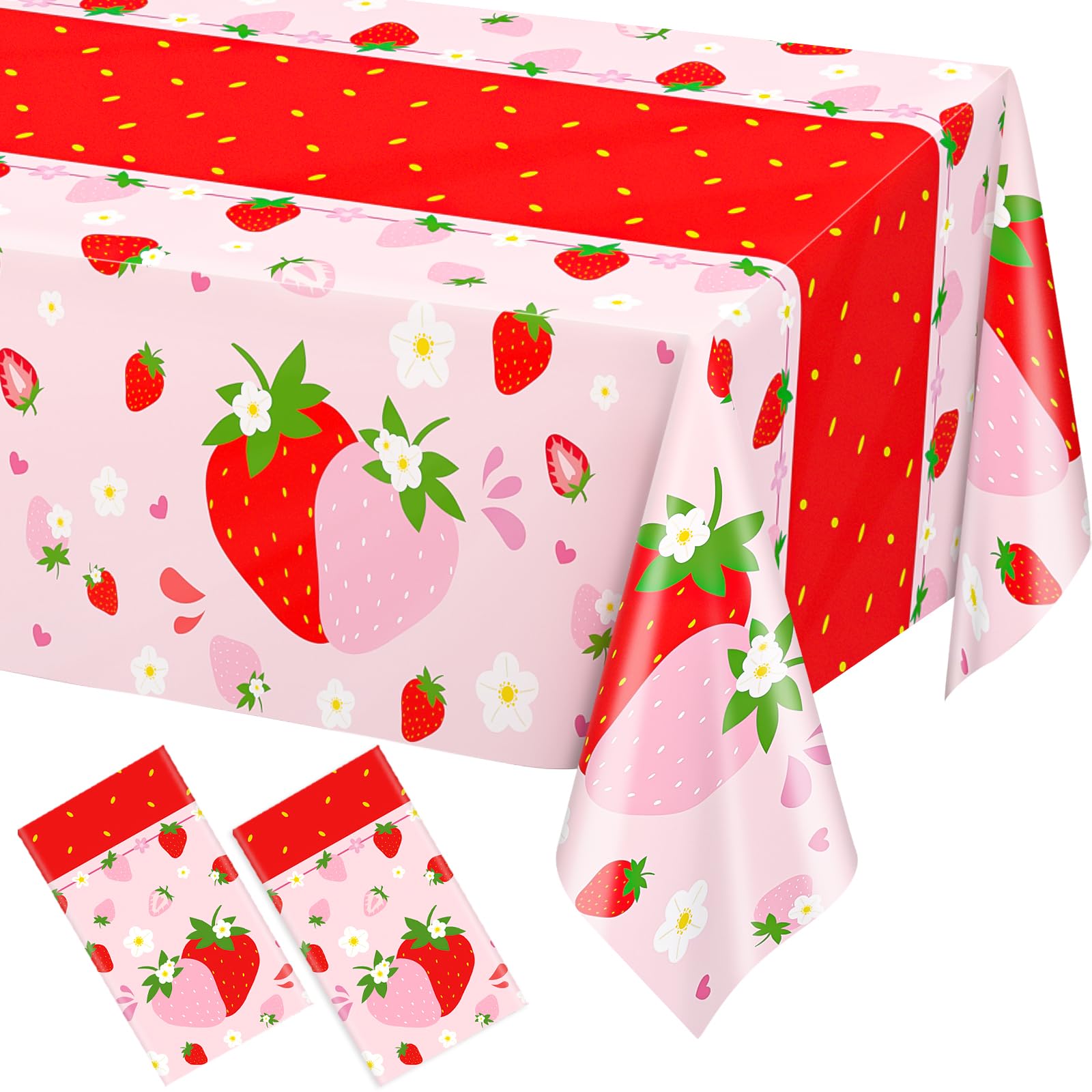 WNINK 2 Pack Strawberry Tablecloths Strawberry Berry Sweet One Table Covers for Birthday Party Decoration Berry Sweet Baby Shower Party Supplies 54" x