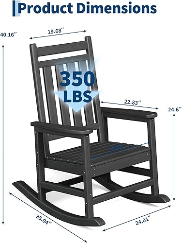 Miniatura 2 de GarveeLife Juego de 2 mecedoras para exteriores, sillas mecedoras de polietileno de polietileno de alta densidad con respaldo alto para adultos,