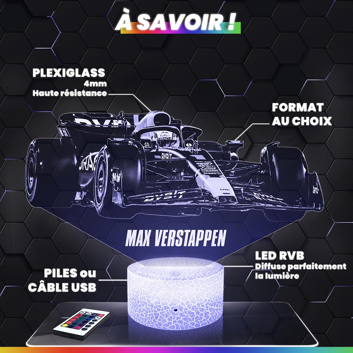 Lampephoto.fr - Lampe 3D Formule 1 Charles Leclerc pilote F1, idée cadeau fan F1, Veilleuse Tactile Led Illusion, Effet Hologramme 3D, Idée Cadeau Noël Anniversaire Garçon et Fille TOP