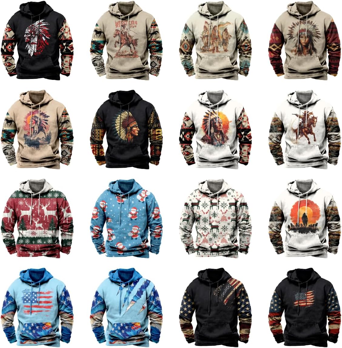 Western Men's Hoodies American Flag Pullover Comfort Casual Novelty Oversized Lightweight Hooded Sweatshirts - Image 5