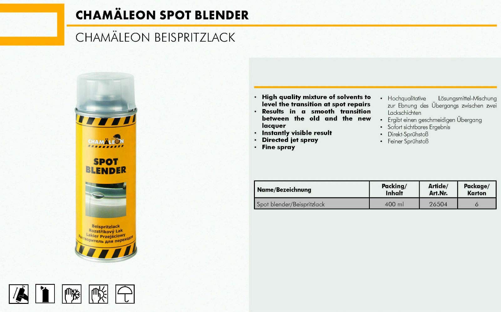Chamäleon 1K Beispritzlack 6 x 400ml Spray Spot Blender Lack Repair Verdünnung