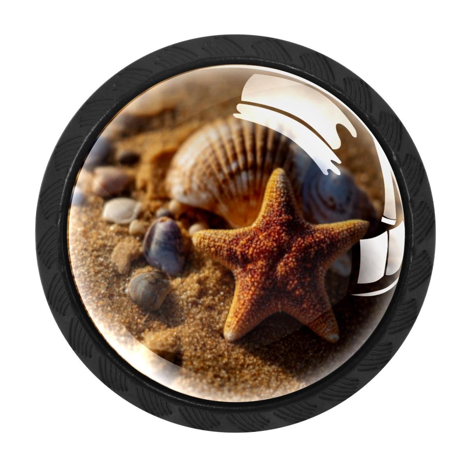 CHENZZZZ 4 Pieces Round Cabinet Knobs Sand Beach Starfish Shell (3) Dresser Knobs Pulls Handles with Screws for Drawer Pulls Handles Knobs Door Knobs