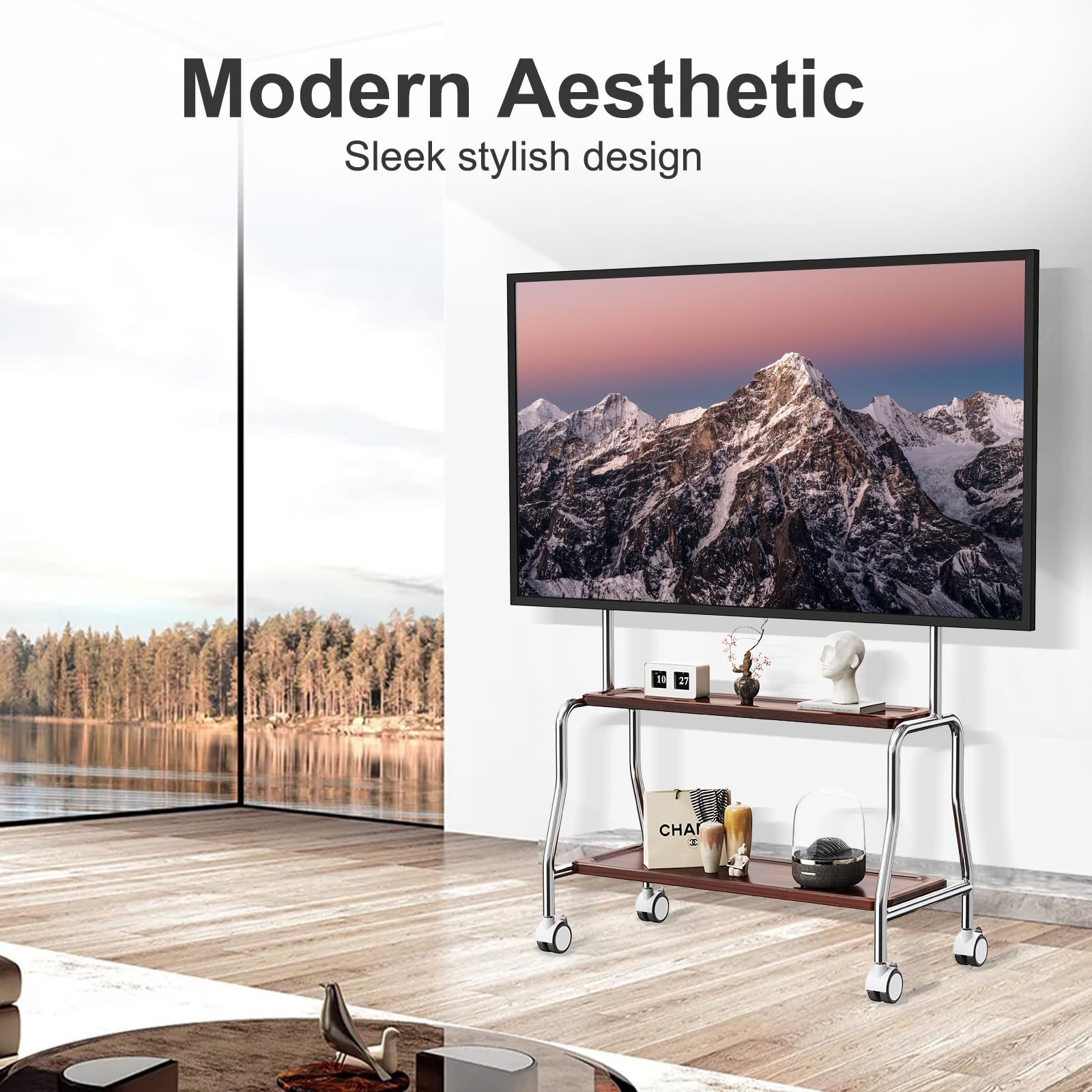 Carrello porta TV mobile, cavalletto, supporto TV con ruote per schermi piatti LCD, LED, OLED da 32 a 75 pollici, in acciaio inossidabile con ruote, capacità massima 49,9 kg, VESA 600 x 400 mm