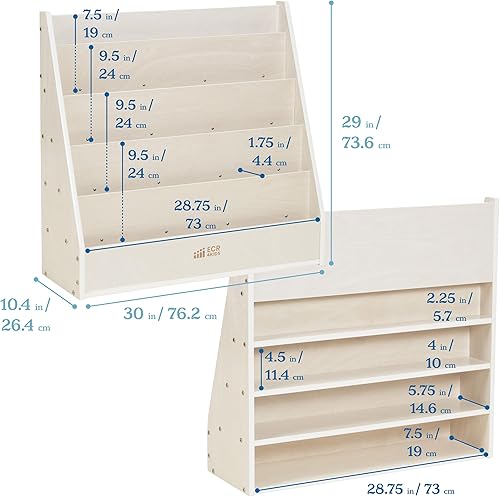Miniatura 3 de ECR4Kids Exhibición optimizada para libros de una sola cara con almacenamiento, estantería de aula, color blanco lavado Blanco Cal,Gris (Grey