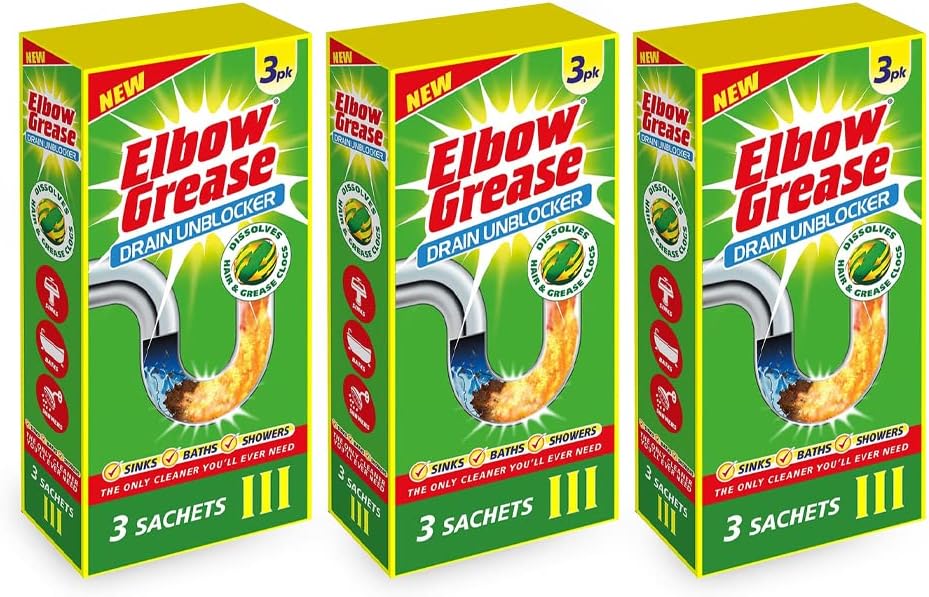Elbow Grease Drain/Sink Unblocker 3 Sachets and 750ml Liquid Bottle