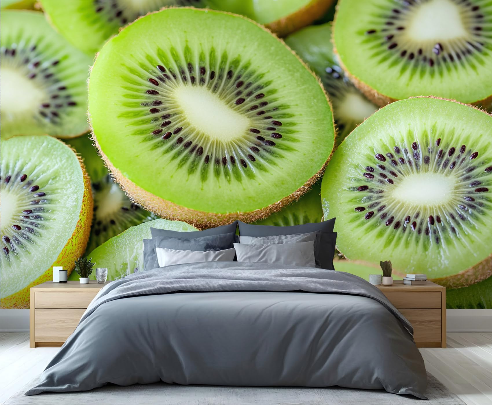 YXQAIED Kiwi Wallpaper, Kiwi Wallpaper Mural, Green Fruit Wallpapers for Bedroom Living Room, Not Self-Adhesive Home Decor 3D Wall Murals