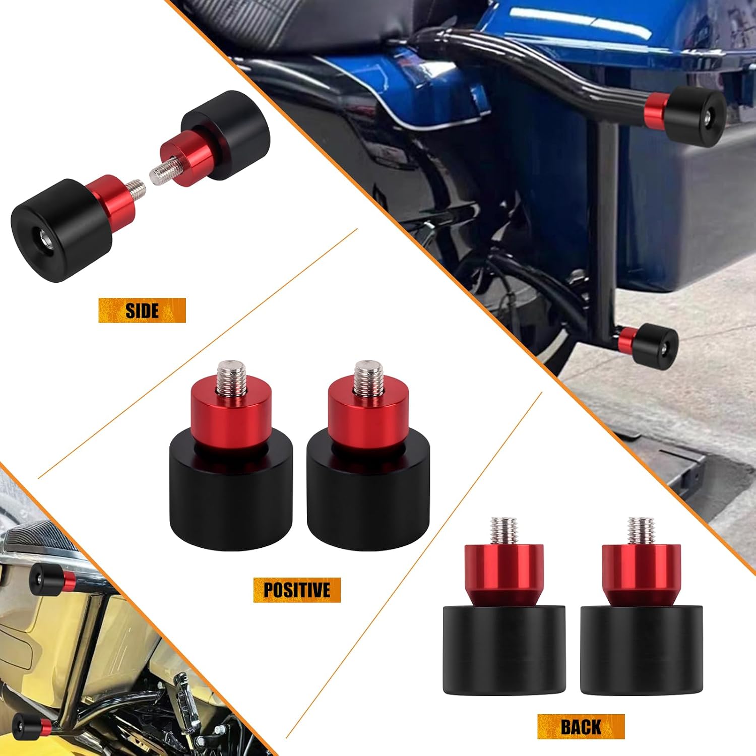 Engine Guard Saddlebag Guard Crash Bar Decorative Wheel M12 Screw Fit for Harley Touring Street Glide Road King Electra Ultra Softail Flat Out Tip Over Bar (Black Wheel with Red Slider)
