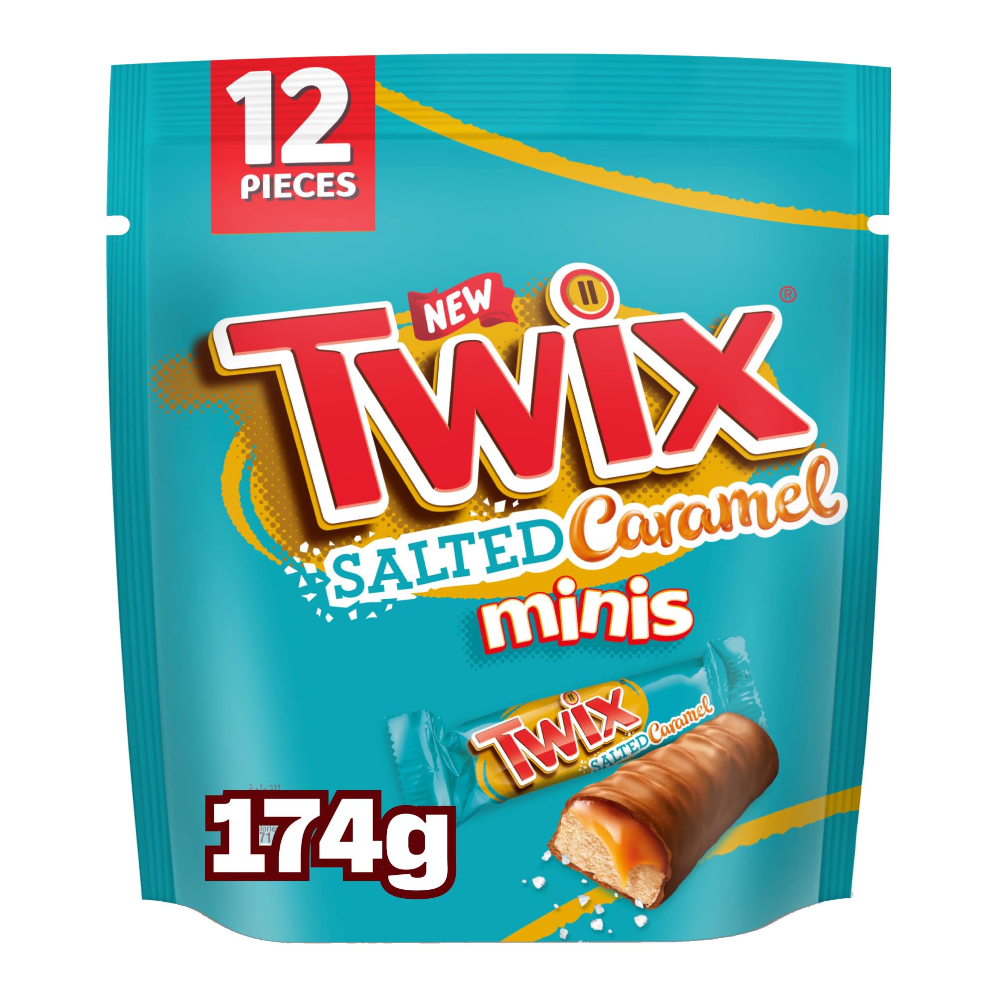 Twix Salted Caramel Chocolate Minis, 174g, 12 Mini Bars of Twix Chocolate, Crispy Biscuit Candy Bars Layered with Salted Caramel and Milk Chocolate