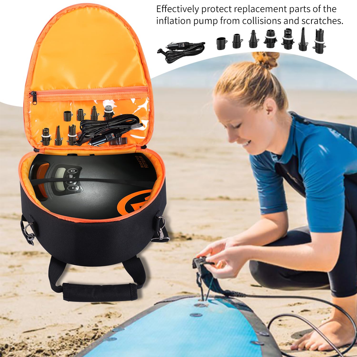 Aufbewahrungstasche kompatibel mit OutdoorMaster SHARK/Dolphin SUP-Pumpe, tragbare Tragetasche für elektrisches Paddelboard-Zubehör, große Tasche und weicher Griff (nur Tasche), Schwarz, ‎One