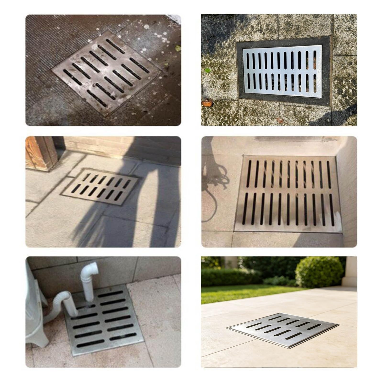 Griglia per Acqua Piovana per Canale Drenaggio con Telaio | Coperchio per Scarico A Pavimento In Acciaio Inossidabile per Bagno Esterno Giardino E Terrazza(25x25x3cm)