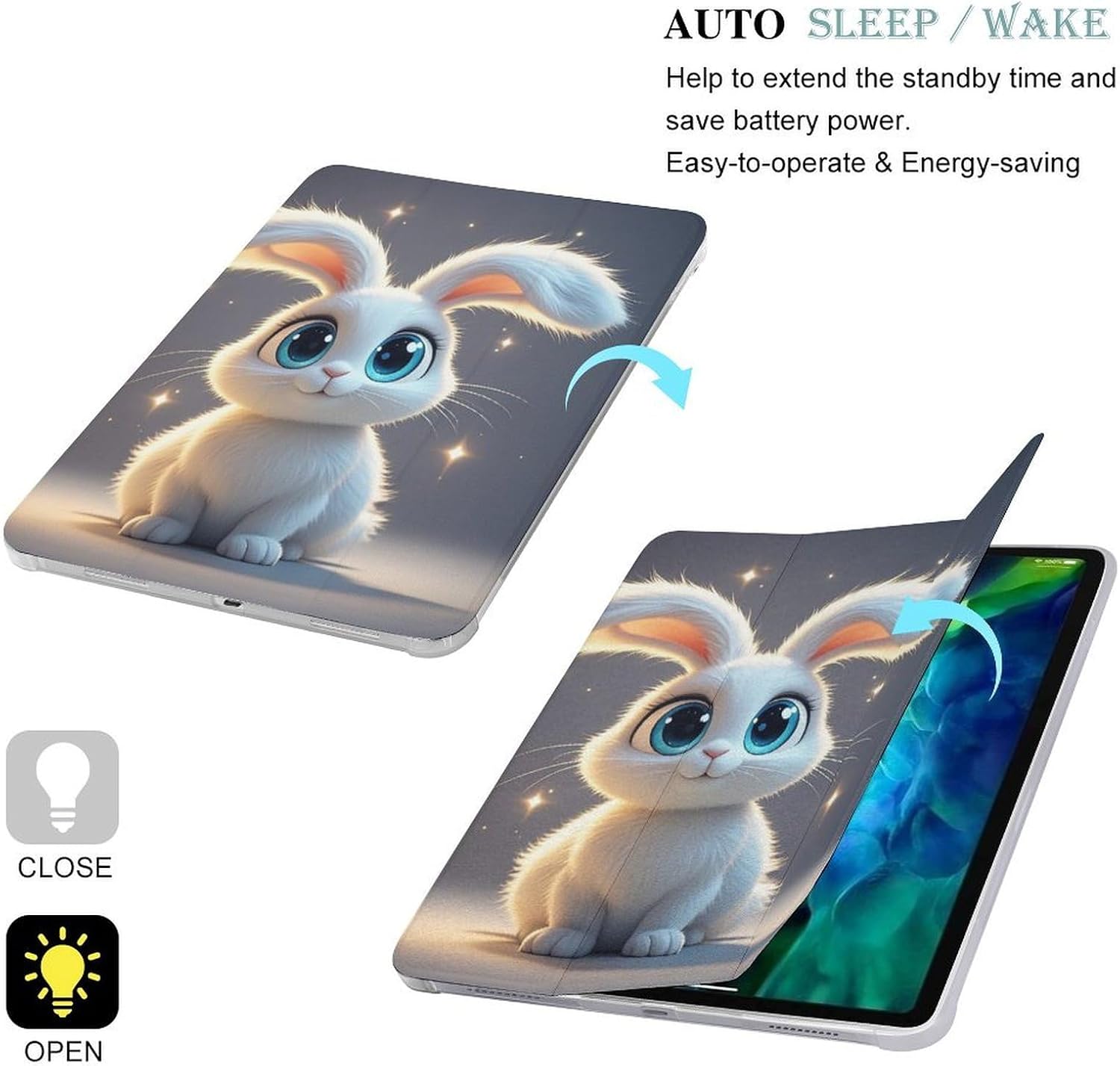 Cute Cartoon Rabbit 12.9 in Trifold for iPad Case with Pencil Holder image 3