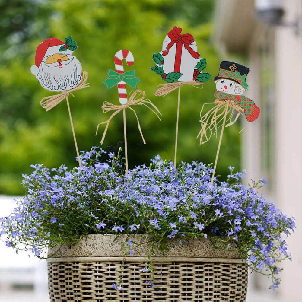 Christmas Yard Garden Stake Flower Pot Decoration 3 Pack, Santa Claus Candy Cane Gift Box and Snowman Decoration, Yard Sign Lawn Stake Christmas Decor Holiday Decoration (3 Pack)
