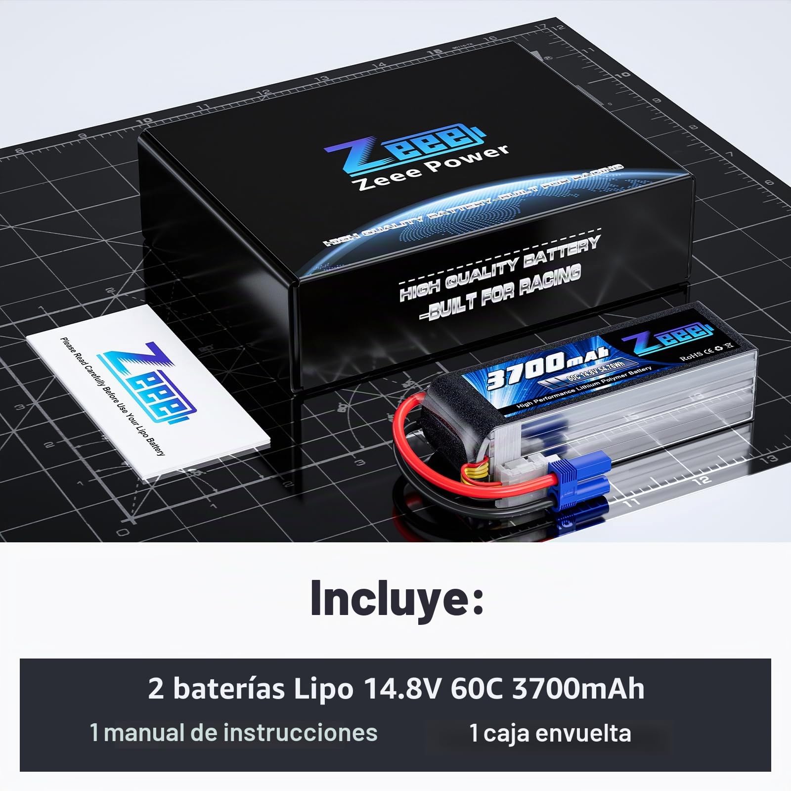 Zeee 4S Lipo Batería 14.8V 60C 3700mAh RC Batería con Conector EC5(2 pcs)