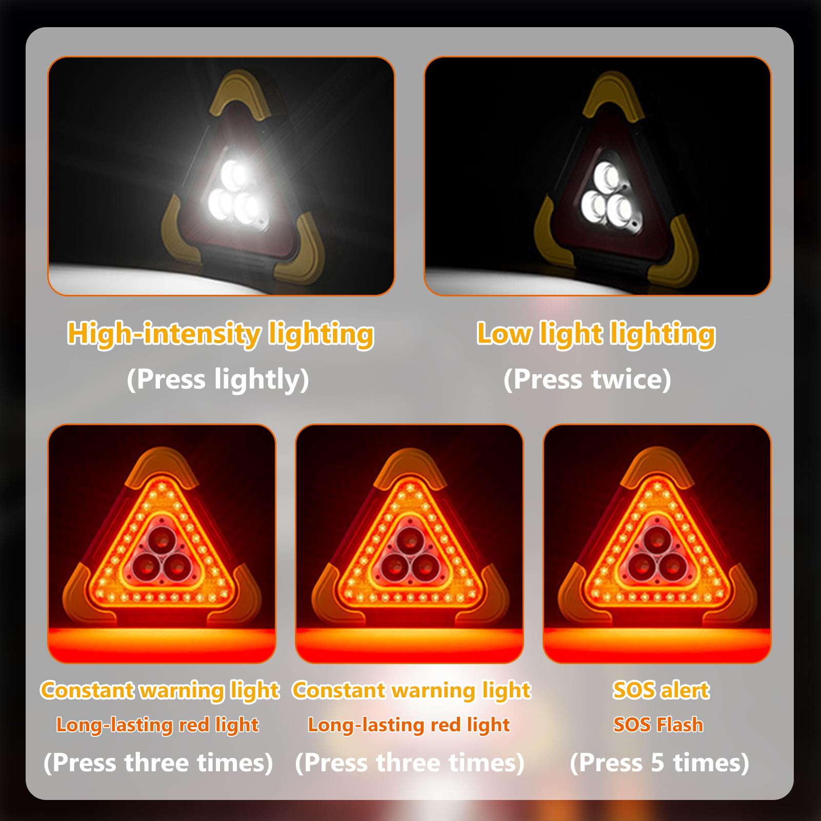 LED Warndreieck Auto Kfz mit Warnwesten Auto, 2-in-1 Solar Pannendreieck mit 4 Lichtmodi & SOS Funktion, Klappbares Tragbares Notfalllicht, Sicherheitsleuchte für Pannenhilfe,Auto,Camping & Reparatur